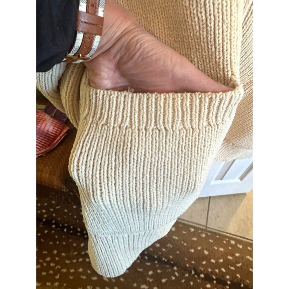 Abercrombie & Fitch XL Beige Ribbed Heavy Knit Cardigan Sweater Pockets Cottage - Picture 7 of 11
